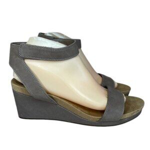 Lucky Brand Strappy Wedge Suede Sandals In Taupe Sz 10